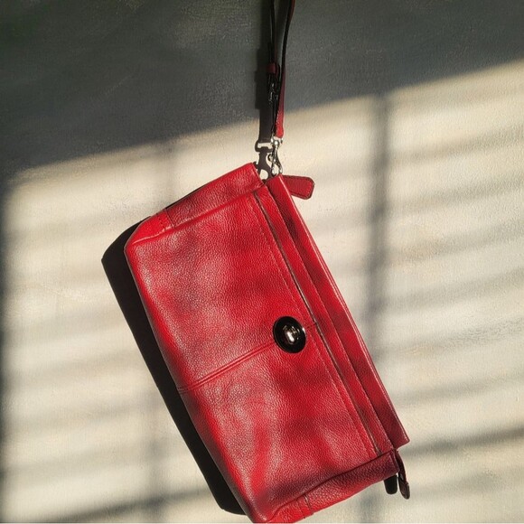 Coach Park Clutch Wristlet Wine Deep Red Leather 13 x 6 - Picture 5 of 12